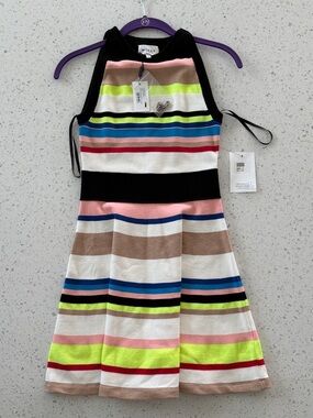 Milly Petite Multicolor Striped Knit Dress with Black Waist Size XS / P NEW